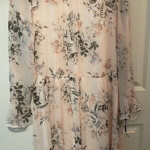 Calvin Klein Floral Long Sleeve Dress - Cream and Black